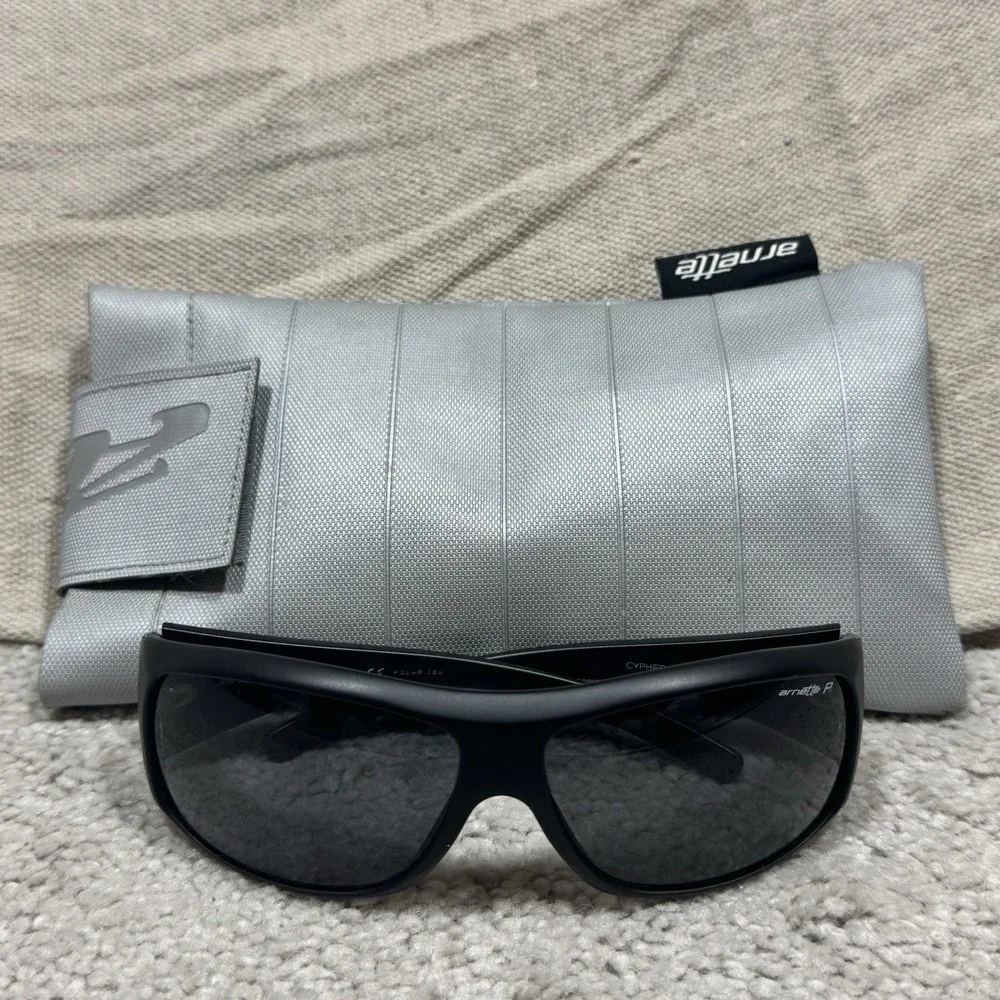 Arnette Cypher 4092 Polarized Wrap Sunglasses Black Made in Italy Y2K‎ w/ Case
